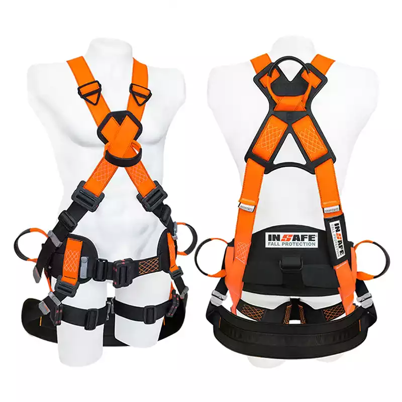 Arnés 4 argollas dieléctrico con soporte lumbar y asentadera IN 8009-12-A INSAFE para trabajos en altura.