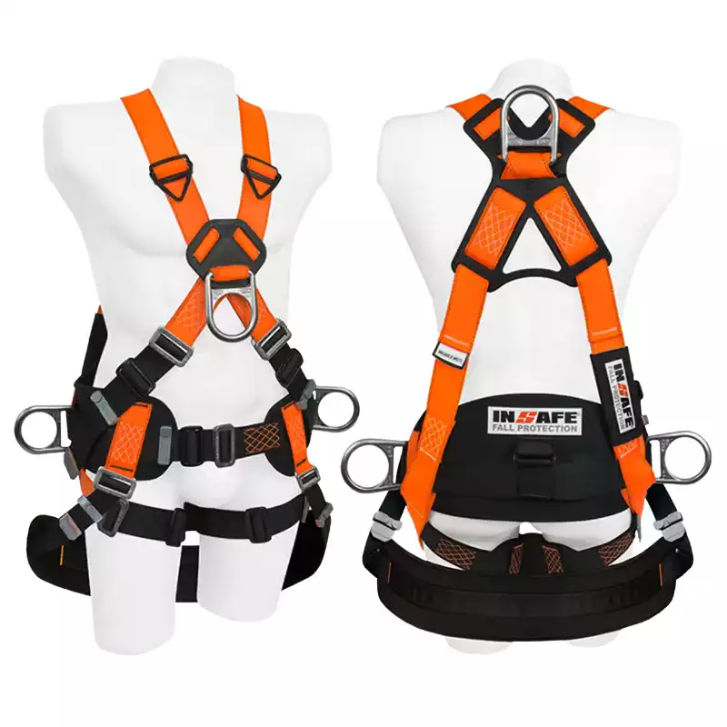 Arnés 4 argollas con soporte lumbar y asentadera IN 8004-1A INSAFE para trabajos en altura y protección contra caídas.