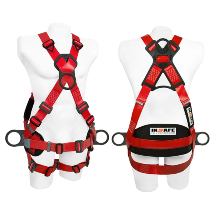 Arnés dieléctrico de poliuretano INSAFE IN 8004-1P con soporte lumbar para trabajos en altura.